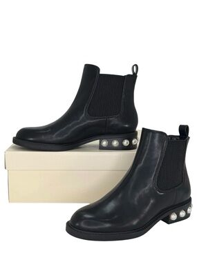 Pearl-Embellished Black Chelsea Ankle Boots - Women